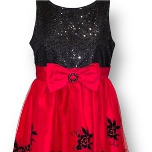 Emily West sz 14 Tea Length Party Dress Black Sequined Bodice Sheer Tulle Skirt